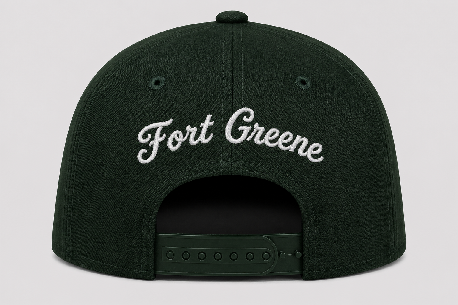 Fort Greene Sluggers cap, back view with Fort Greene script